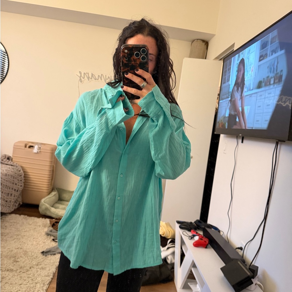 Elan Oversized Linen Button-Up Shirt